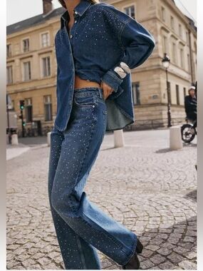 Zara Studded Blue and Silver Denim Shirt & Jeans